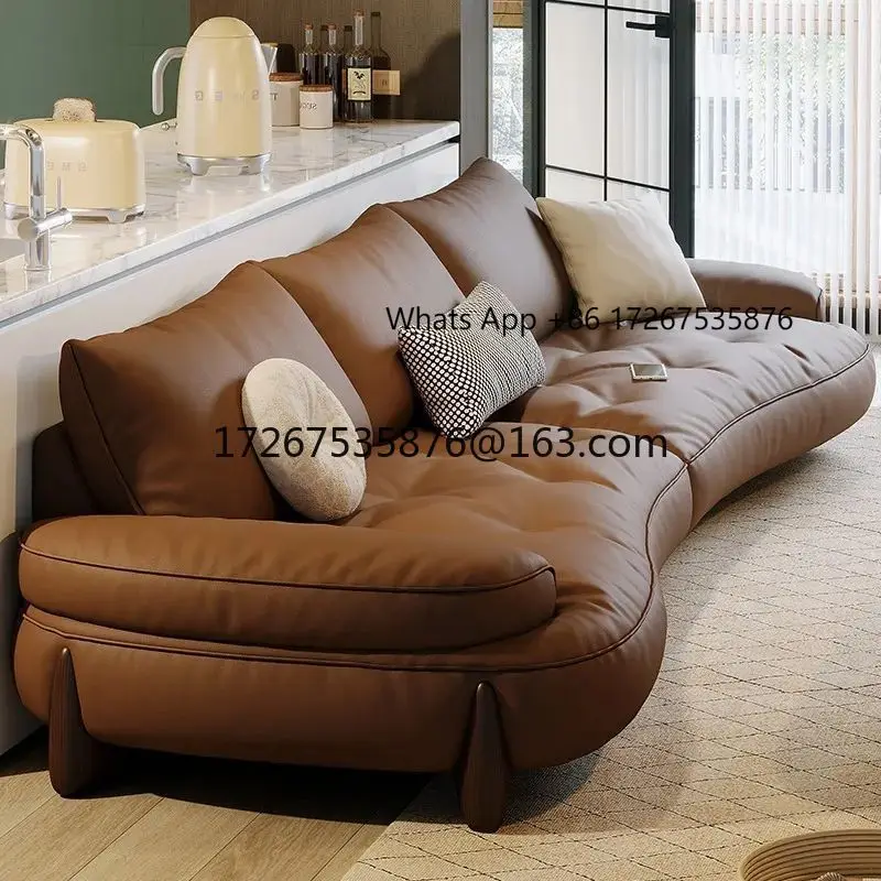 

Итальянский минималистичный диван для гостиной из натуральной кожи (первый слой), для небольших квартир, изогнутый/прямой, современный, простой, с наполнителем из пуха.