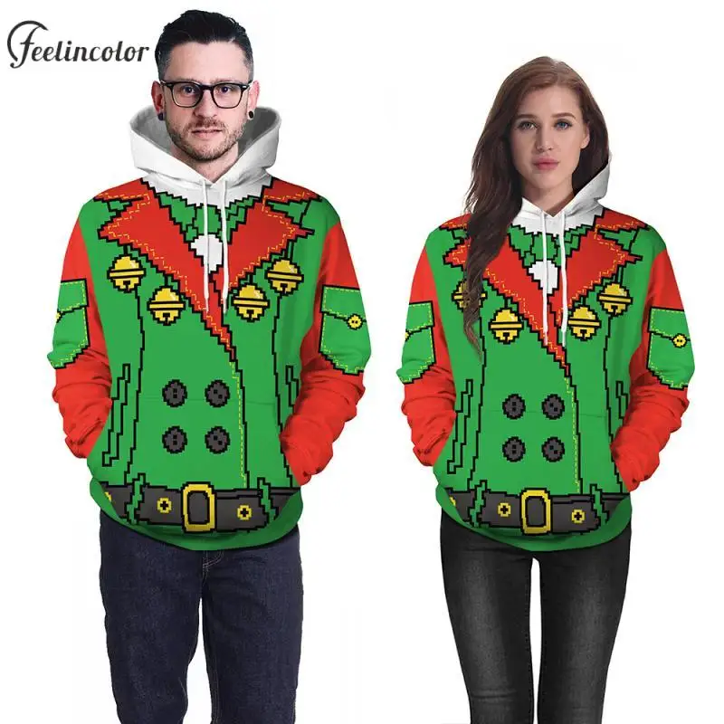 Christmas Elf Men Ugly Hoodie Xmas Bear 3D Print Hooded Pullover Casual Autumn Winter Sweatshirts Holiday Couple Streetwear