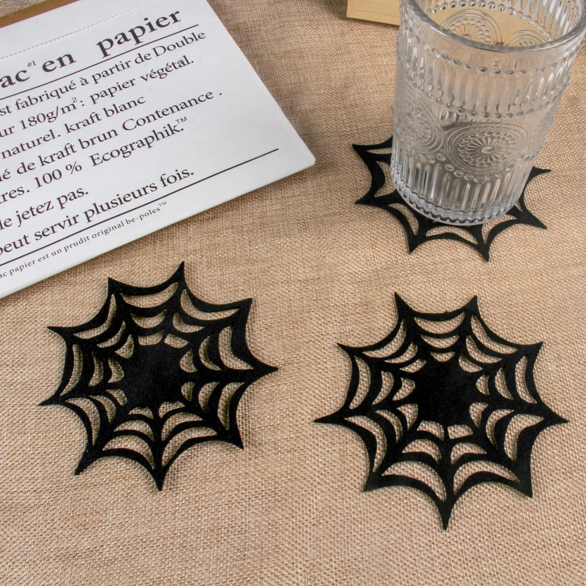 5/10 pz Halloween Spider Web decorazione ragnatela feltro sottobicchieri plastica ragnatela sottobicchieri tavolo bere tovaglietta Set