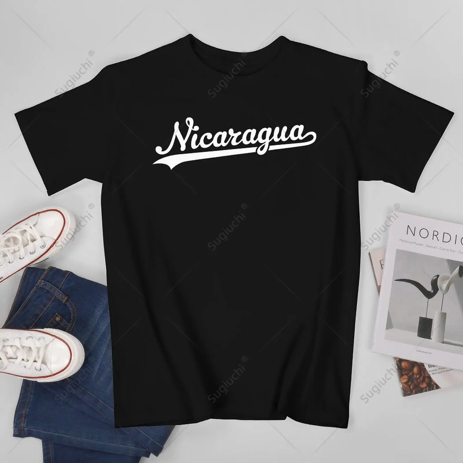 Unisex Men Nicaragua Script With Swoosh Tshirt Tees T Shirts Women Boys 100% Cotton T-Shirt