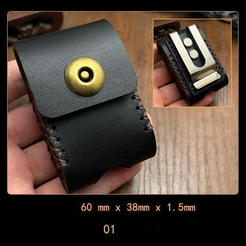 Echtes Rindsleder-Etui für Zorro/Zippo Feuerzeuge, Vintage-Design, Ledertasche mit verstärktem Stahlclip, Retro-Feuerzeughalter – Detail 12
