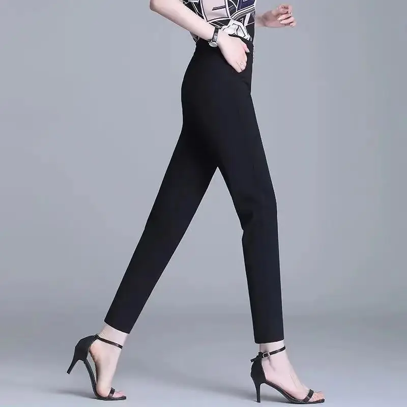 2023 New Spring and Autumn Women\'s Fashion Trend Simple Drop High Waist Oversize Slim Fit Solid Color Split Casual Pants