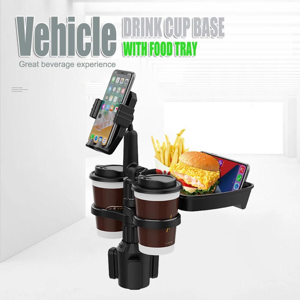 Car Cup Holder Tray 4 in 1 Multifunctional Cellphone Stand 360° Swivel Adjustable Car Food Eating Tray Table Cup Holder Expande