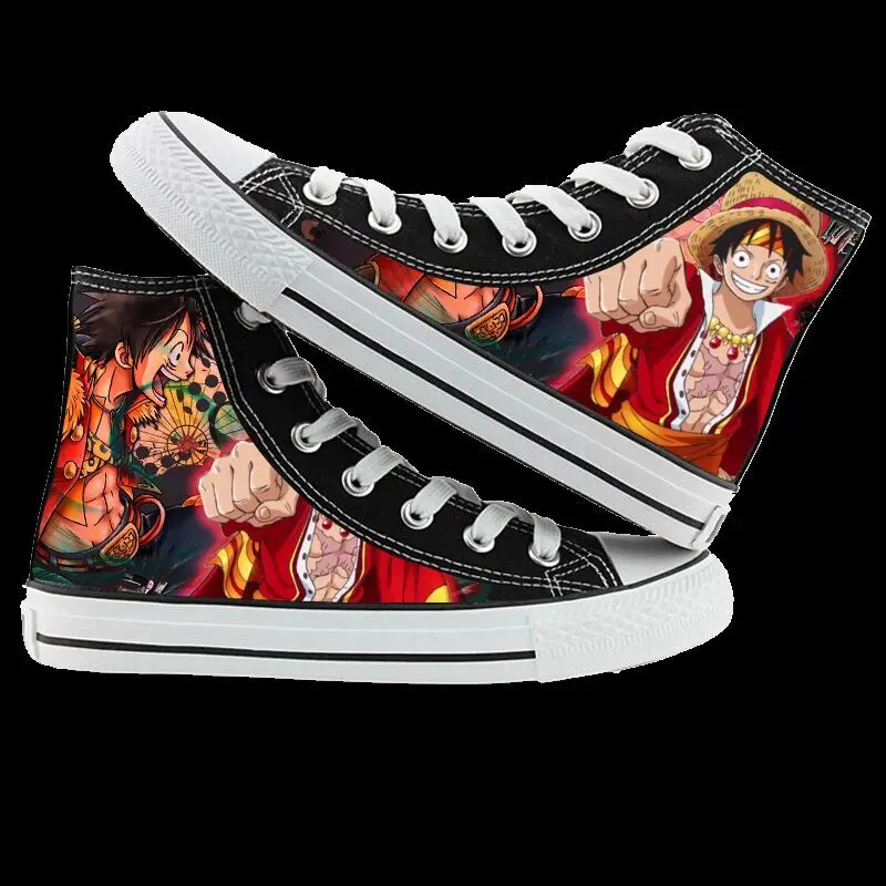 Cartoon Luffy canvas shoes new ONE PIECE animation two-dimensional high-top casual shoes student graffiti sports flat heels