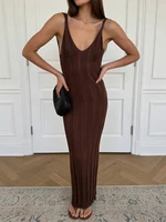 Trendix Knit Backless Dress For Women V Neck Slim Sleeveless Suspender Maxi Dress Vacation Sexy Beach Knitted Elegant Long Dress - Image 3