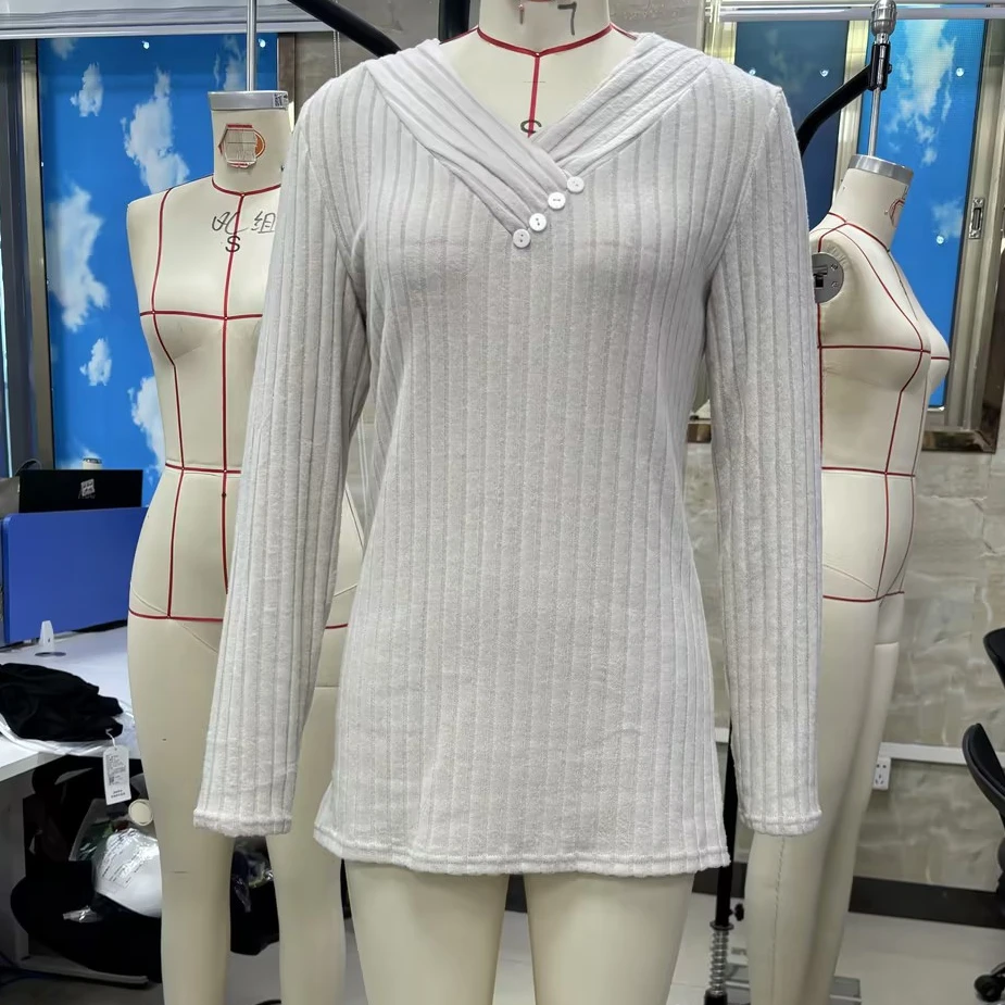 سترة نسائية أنيقة مضلعة بأزرار متماسكة عصرية كاجوال بلون سادة ورقبة على شكل V وأكمام طويلة وقمصان فضفاضة #6