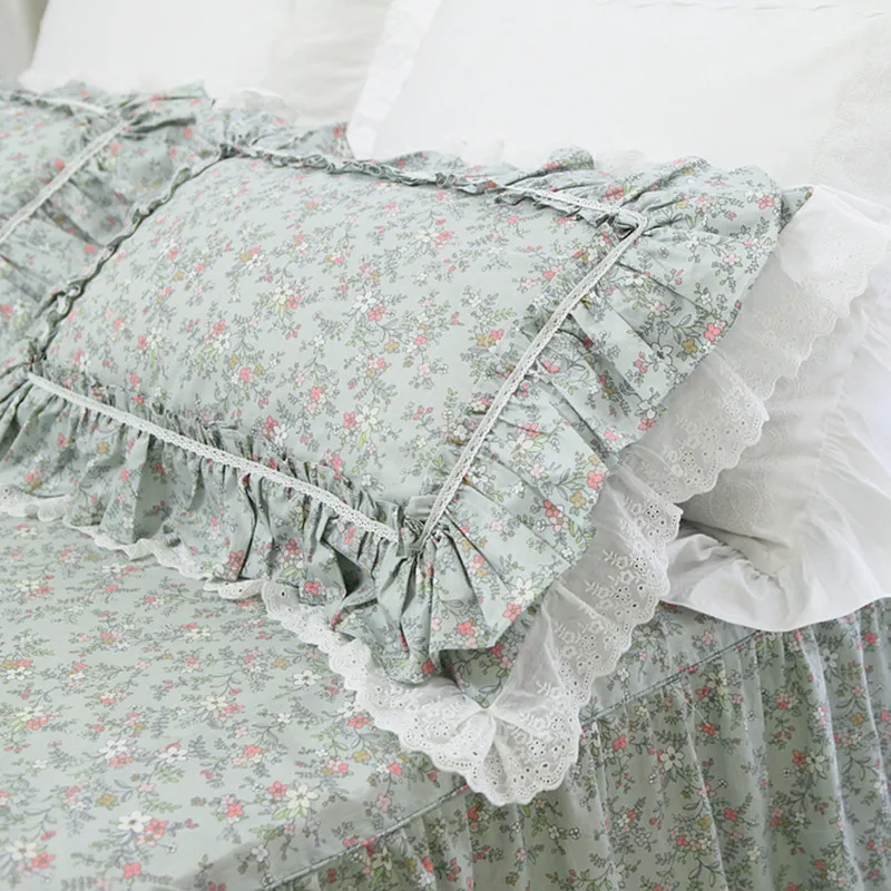 Fashion Floral Print Bedding Set Luxury Lace Ruffle Duvet Cover Embroidery Bed Set Pastoral Bedding Bedspread Queen Bedding Set