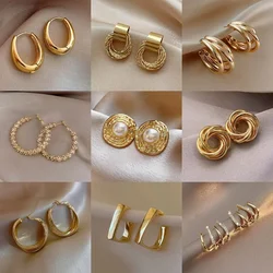 New Metal Twist Round Waterdrop Heart Leaf Drop Earring for Women Hyperbole Geometric Statement Brincos Jewelry Orejeras