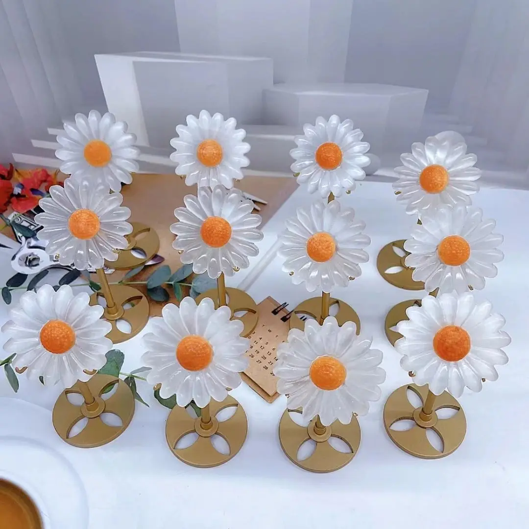 5 piezas de alta calidad de flor de selenita Natural tallada en cristal de girasol, joyería de piedras preciosas, brillo, fabricación de joyería DIY, curación de Reiki