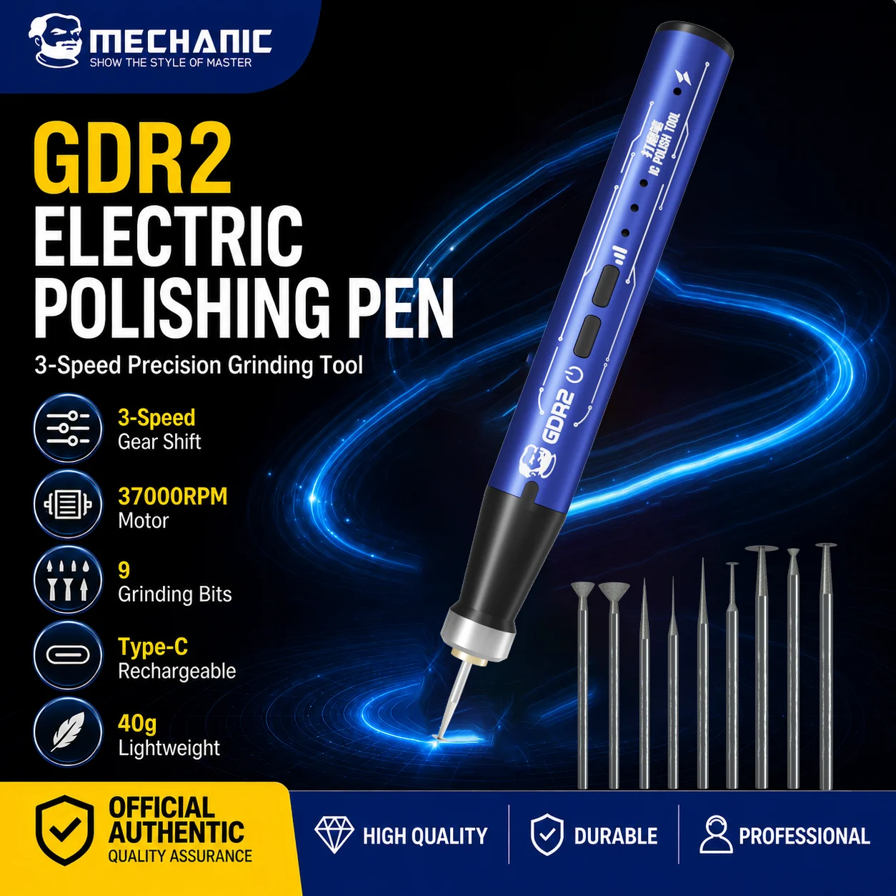 【MECHANIC】 GDR2 Multifunktions-Elektro-Polierstift für die Reparatur von Mobiltelefonen, Motherboard, PCB, IC, CPU, zum Schneiden und Polieren