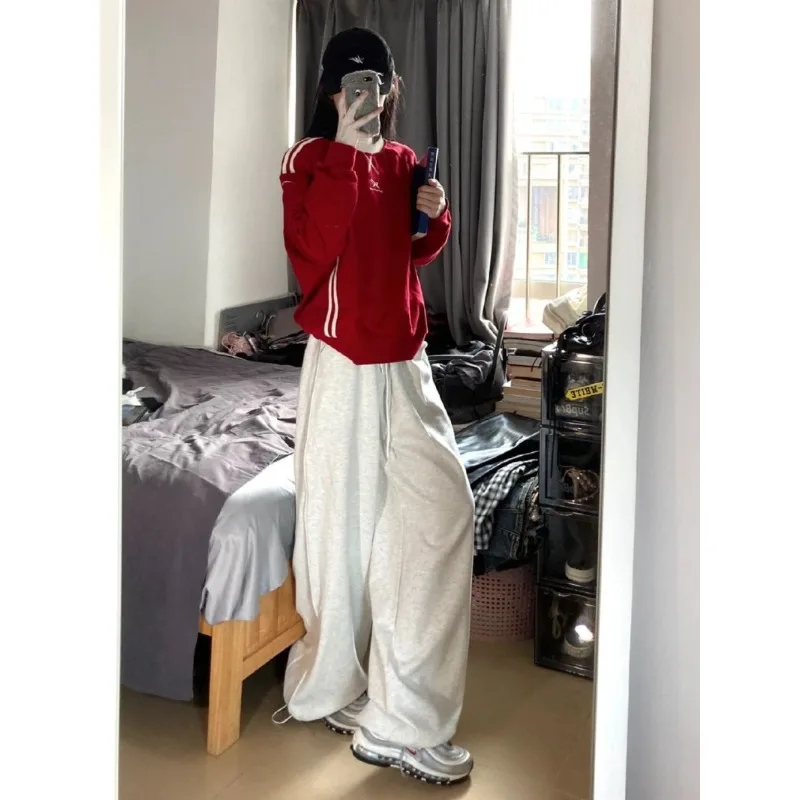 

Deeptown Vintage Oversized Fleece Sweatpants for Woman Casual Korean Streetwear Wide Pants Winter Hippie Loose Trousers Joggings