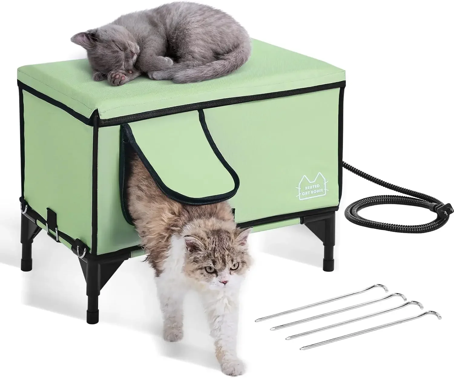 

Elevated Heated Cat House, 900D Oxford Cloth Foldable Cat Shelter with Heated Pad for Winter to Stay Warm & Cozy