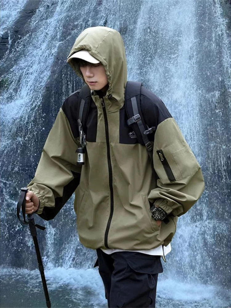

Men's Waterproof Hiking Jaet Spring Autumn Outdoor Us Sle Functional Coat Hooded Windproof Breathable Casual Loose Fit