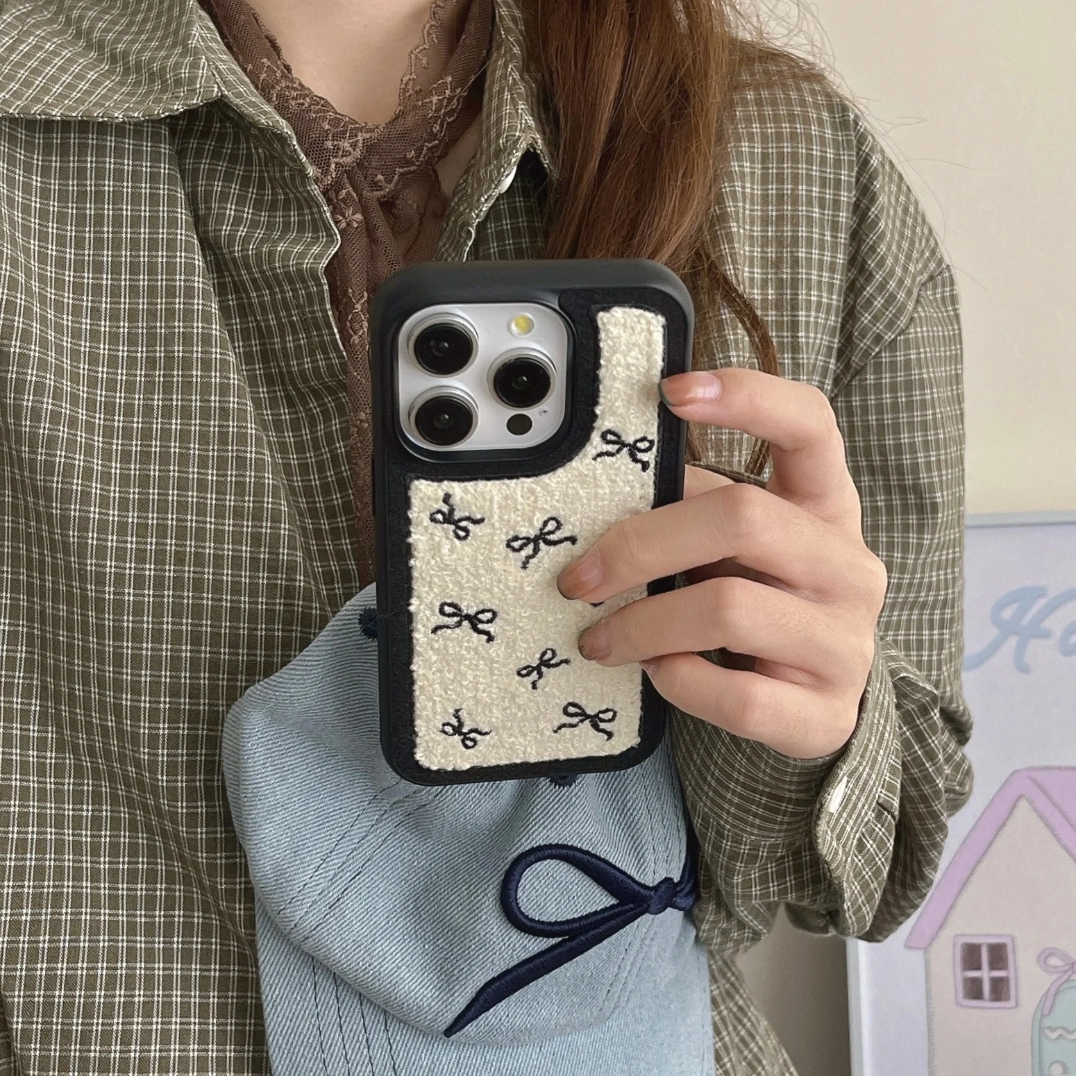 New towel embroidered bowknot phone case for iPhone 16 16pro 16promax 16plus 15 15pro 15promax 14 14pro 14promax 13