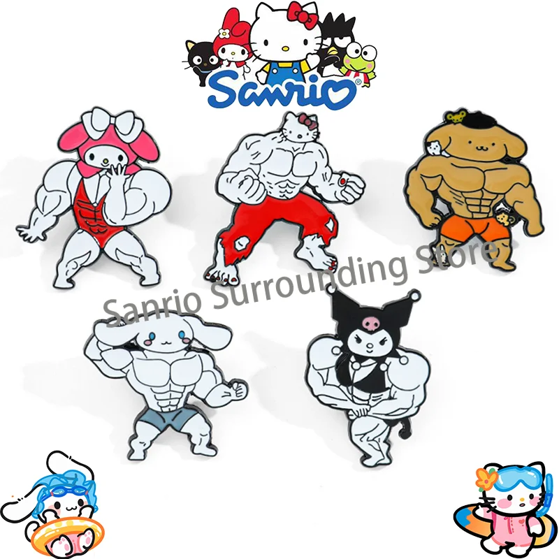 5Pcs/Set Cartoon Sanrio Brooch Enamel Pins Cute Creative Muscles Brooches Clothes Lapel Badges Jewelry Gifts for Kids Friends