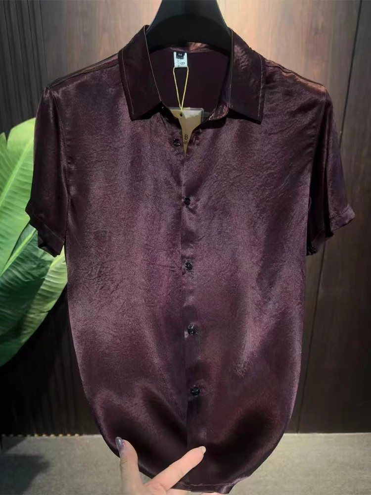 Fashionable Lightweight Breathable Men's Summer Shirt Casual Style Half Sleeve Luxury Lightweight Comfortable Acetate Shirt