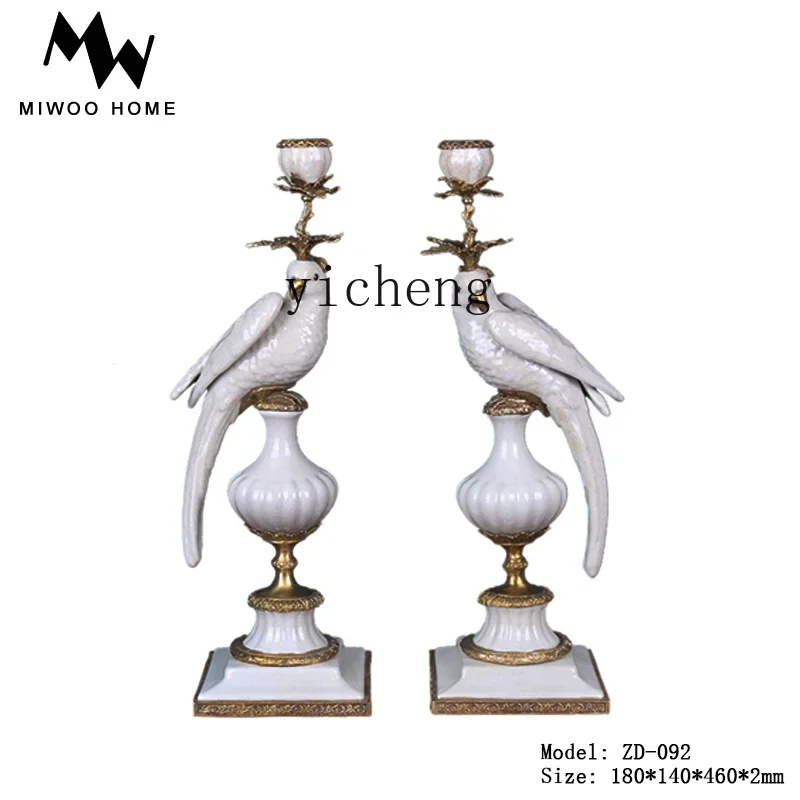 BJ-12  French Style Villa Fireplace Bird Candle Holder American Style Entrance Copper Ceramic Parrot Candle Holder Ornament