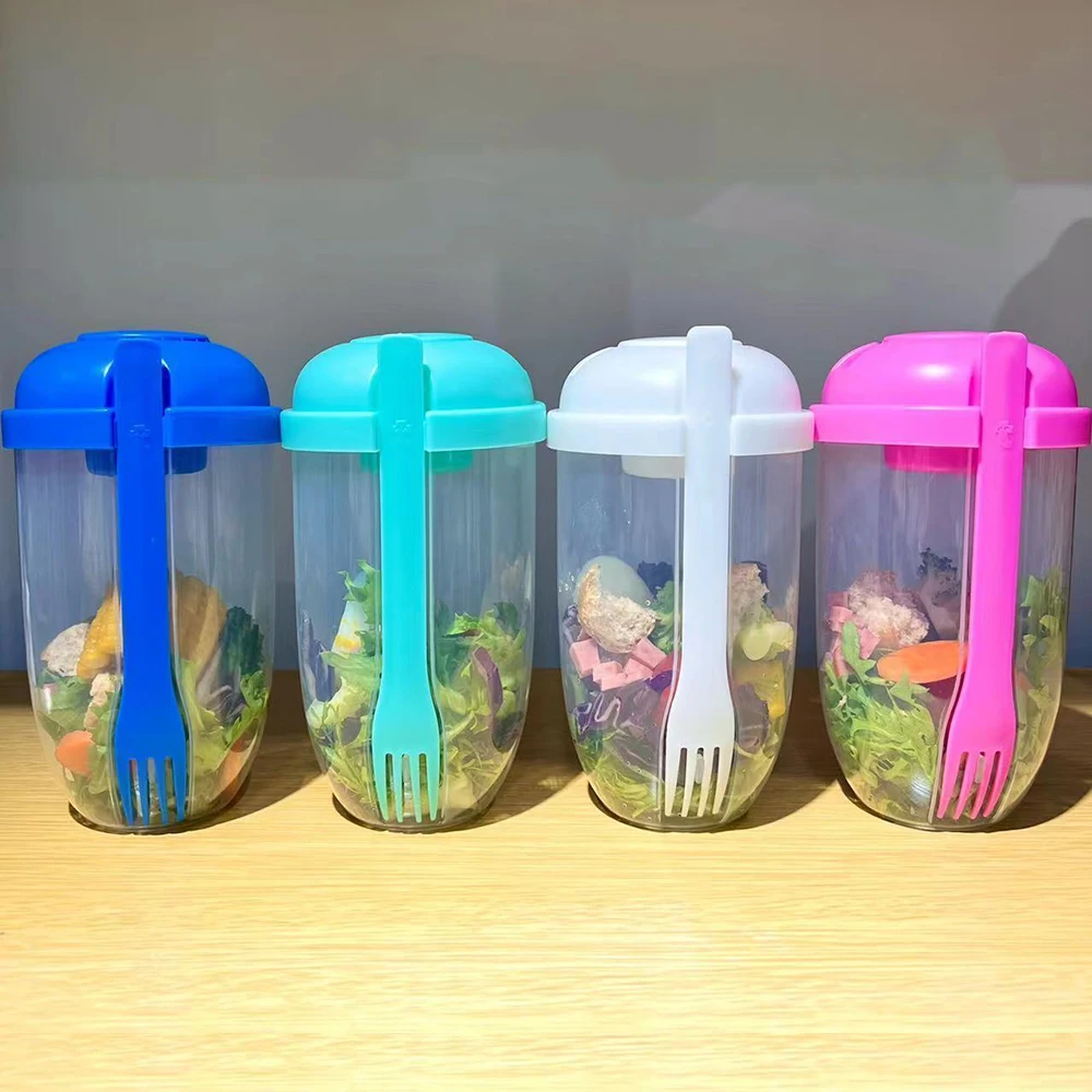 1PC Portable Bottle Salad Container With Fork Bottle-Shaped Bento Salad Bowl For Lunch Salad Box Salad Bowl Cereal Cup Fitness