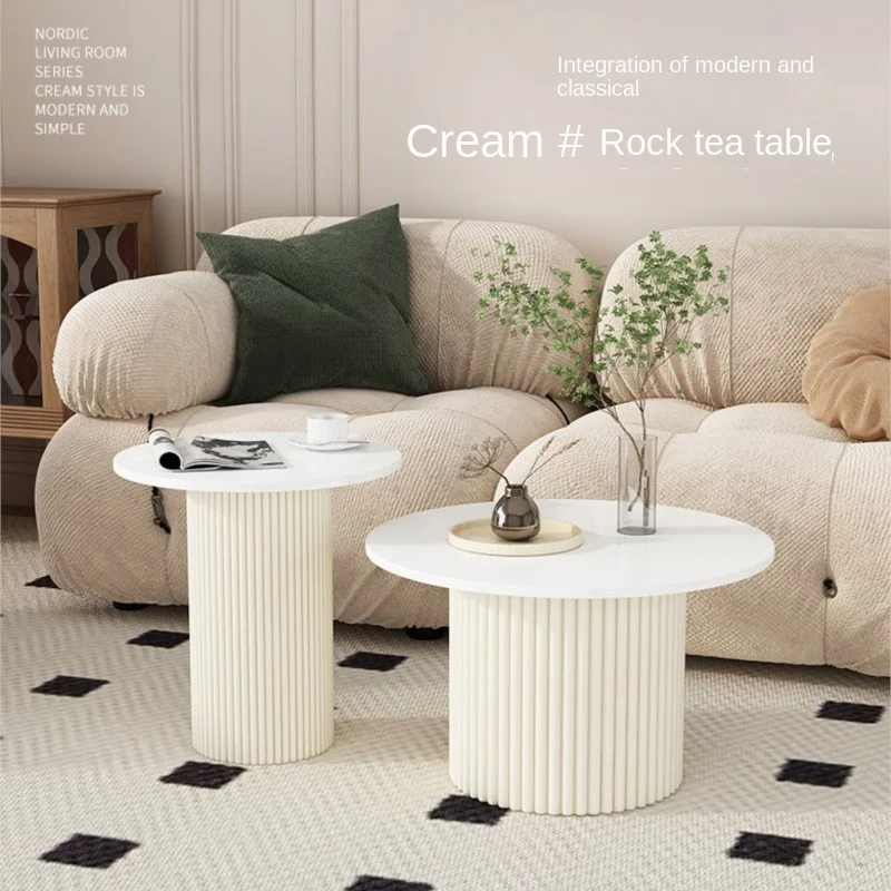 Modern Simple Small Apartment Side Table Home French Round Coffee Table Living Room Nordic Cream Style Slate Coffee Table 2024