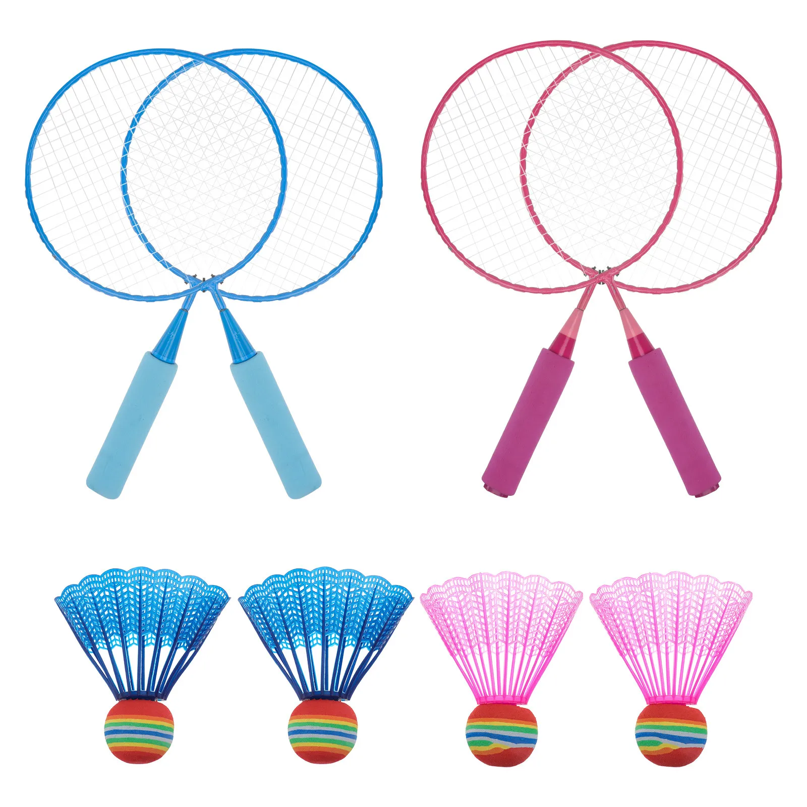 8Pcs Children Badminton Racket Bundle Easy-Grip Light Weight Rackets for Outdoor Play Ages 5-10 Includes 2 Rackets 2 Balls Real