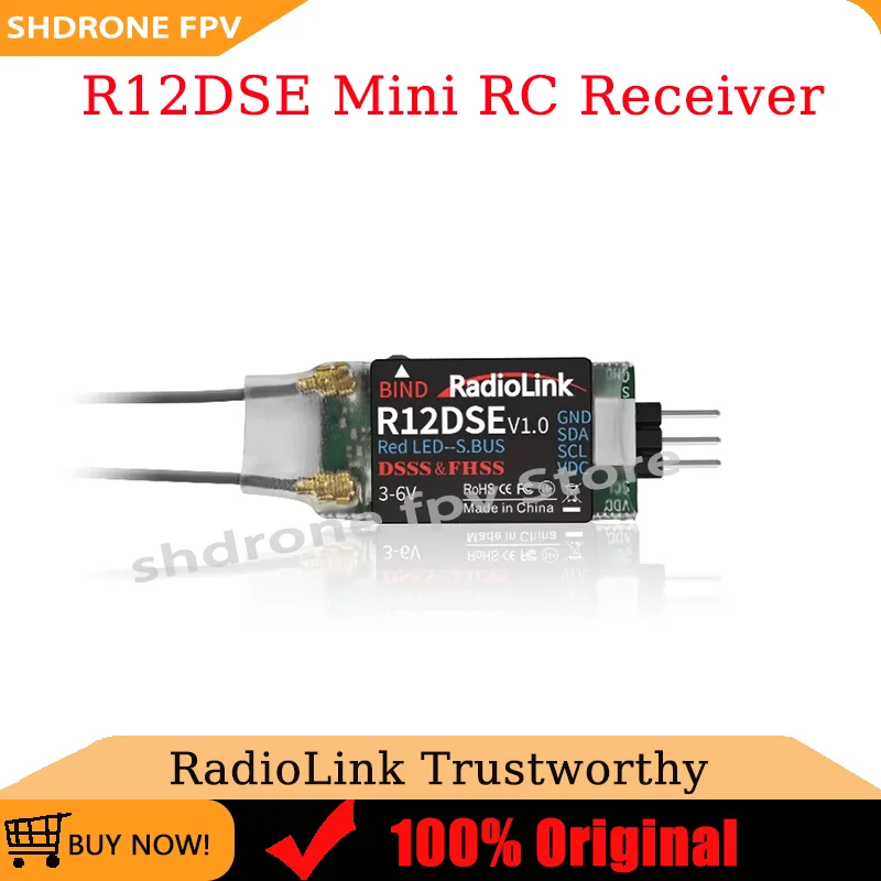 

RadioLink R12DSE Mini Receiver Real-time Built-In Telemetry Dual Antenna 12 Channels 2.4GHz for Helicopter Fixed-wing Car