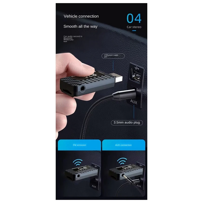 USB อะแดปเตอร์เสียงบลูทูธตัวรับสัญญาณบลูทูธเครื่องรับสัญญาณไร้สายรถบลูทูธ 5.0FM เครื่องส่งสัญญาณทนทาน