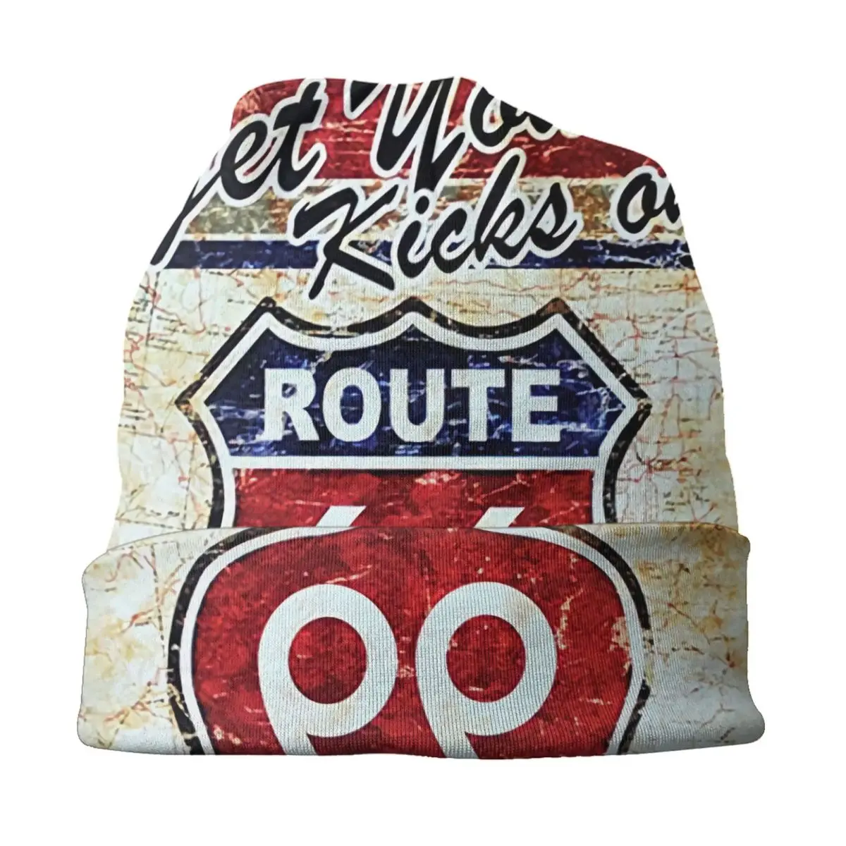 Vintage Route 66 Bonnet Hat Knitting Hats Men Women Cool Unisex Adult American Road Winter Warm Skullies Beanies Caps