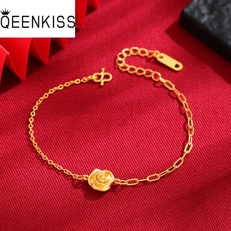 

QEENKISS Gold Flower Rose Chain Bracelet For Women Wedding Party Birthday Christmas Bride Lady Girlfriend Mother Gifts BT5312