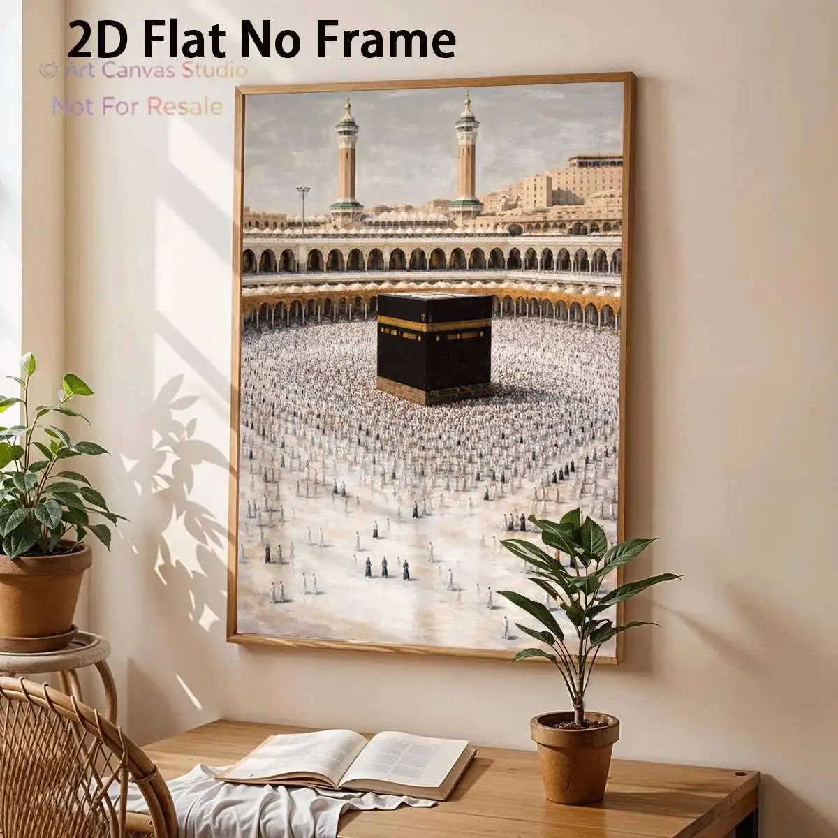 2D Flat, 1pc 2D Flat Prints Islamic Kaaba Art Prints Traditional Style Wall Decor Unframed Canvas Printing Home Decoration Su