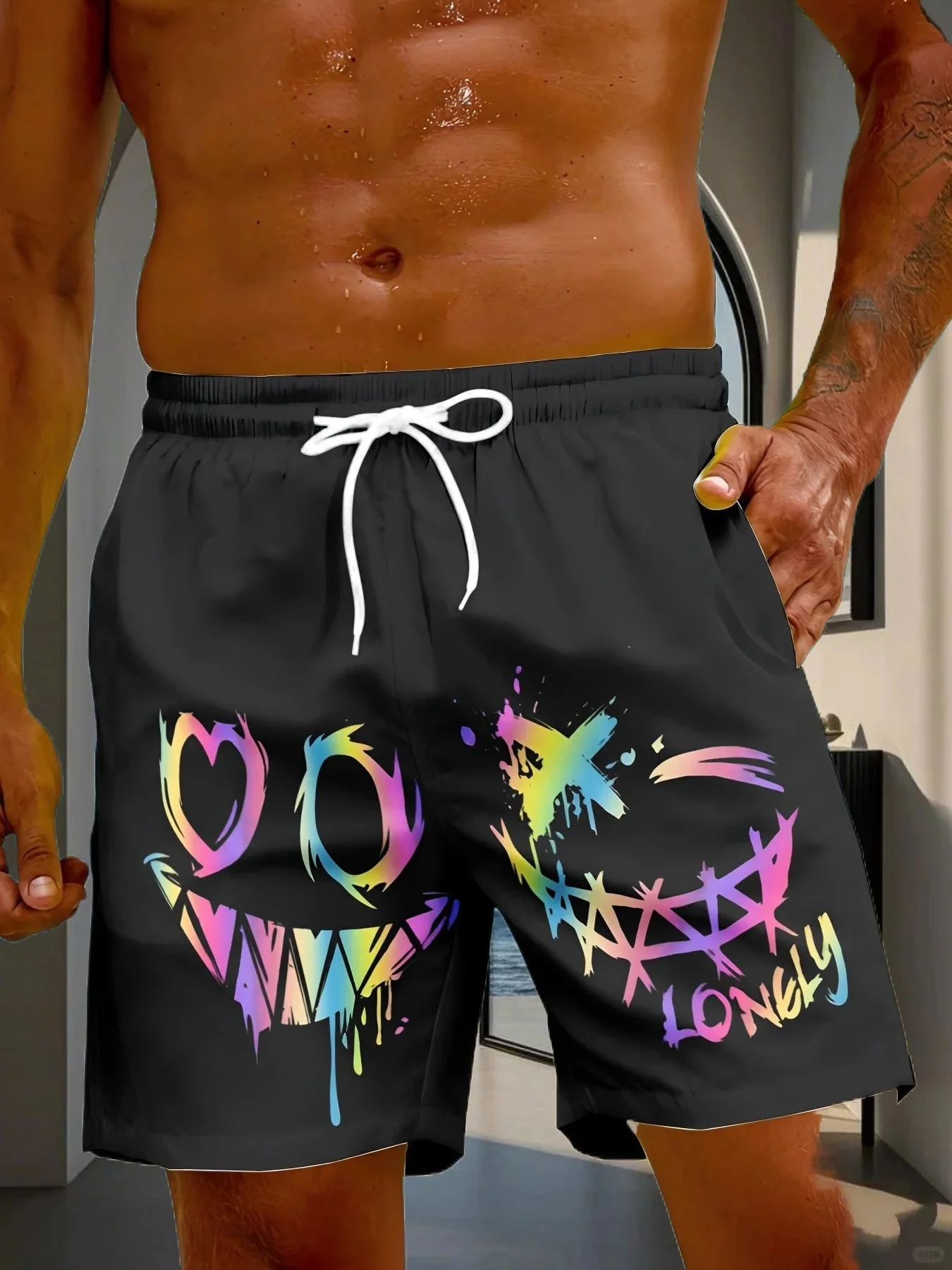 กางเกงขาสั้นแฟชั่นผู้ชายลายพิมพ์ปี 2025 สไตล์หรูหราเบาๆ สตรีทฮิปฮอป ใส่สบาย ระบายอากาศดี ทันสมัย พรีเมียม