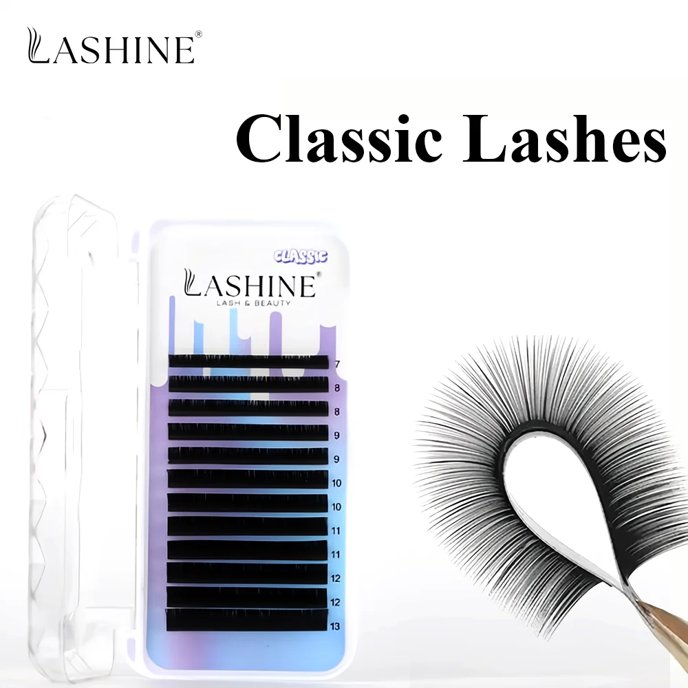 LASHINE Classic Eyelash Extensions 12 Rows 0.07mm C/D Curl MIX (7-13mm) Soft Tapered Tips Individual Lashes