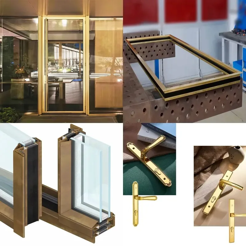 Simple Design Rust Proof Brass Frame Glass Door Commercial Copper Door Factory Direct Sales
