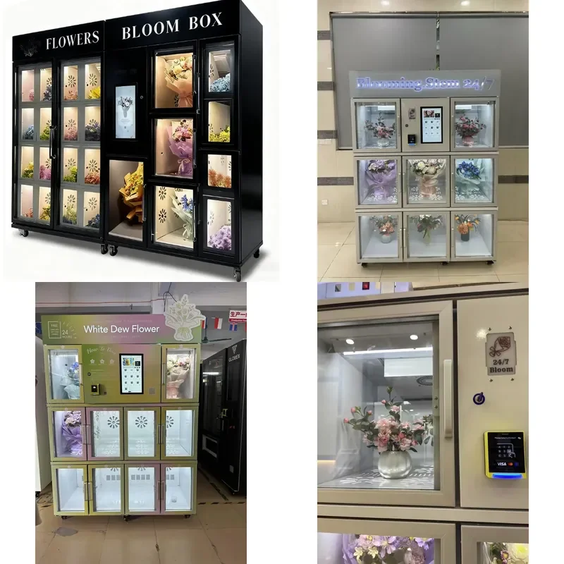 24 Hour Smart Flower Vending Machine Unattended Scan Code Cabinet LED Display Screen Energy Saving Design for Store