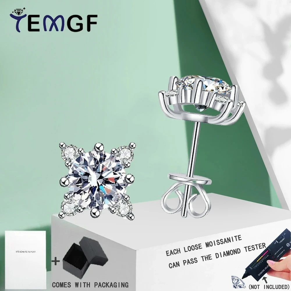 

TEMGF Full Moissanite/Zircon Sparkling Ear Studs 100% S925 Sterling Silver Earrings for Women Girls Party Luxury Fine Jewelry
