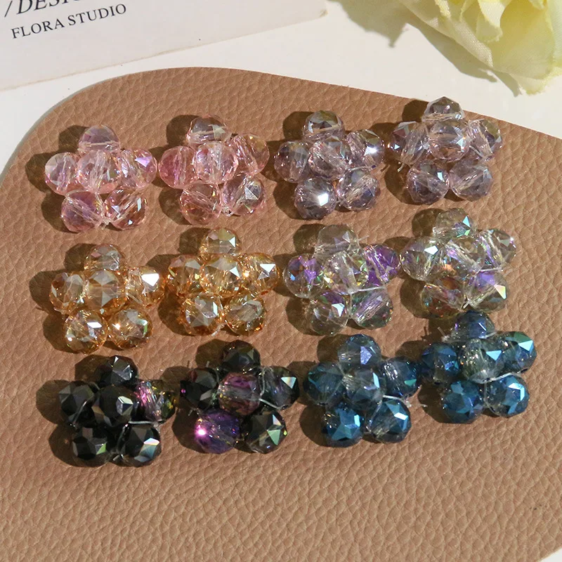 Clog Charms 1 Piece Handwoven Iridescent Beaded Five Petal Flower Versatile DIY Decoration for Clear Crystal Sandals