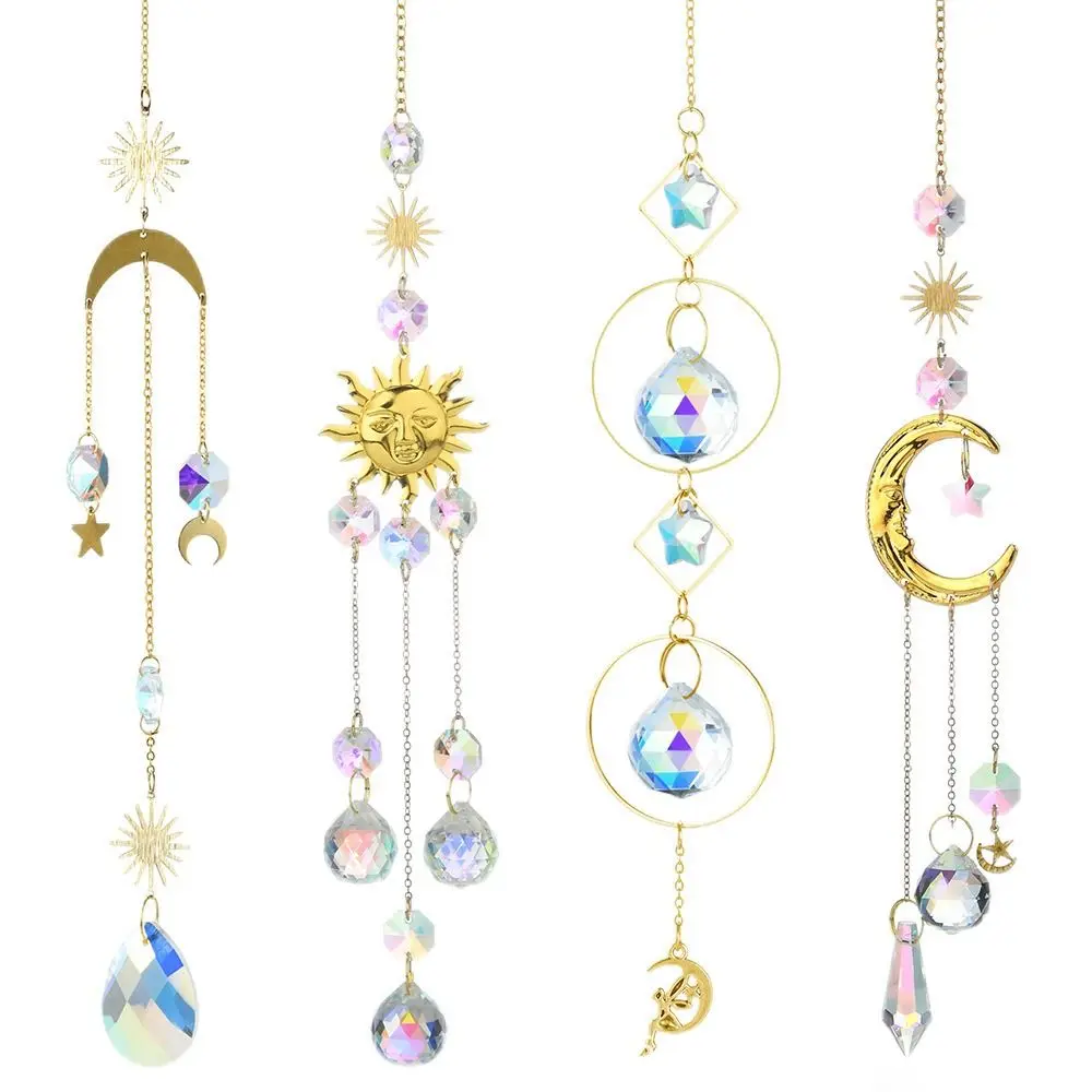 Festival Gift Moon Crystal Pendant Stars Creative Wind Chime Prismas Colourful Rainbow Catcher Outdoor