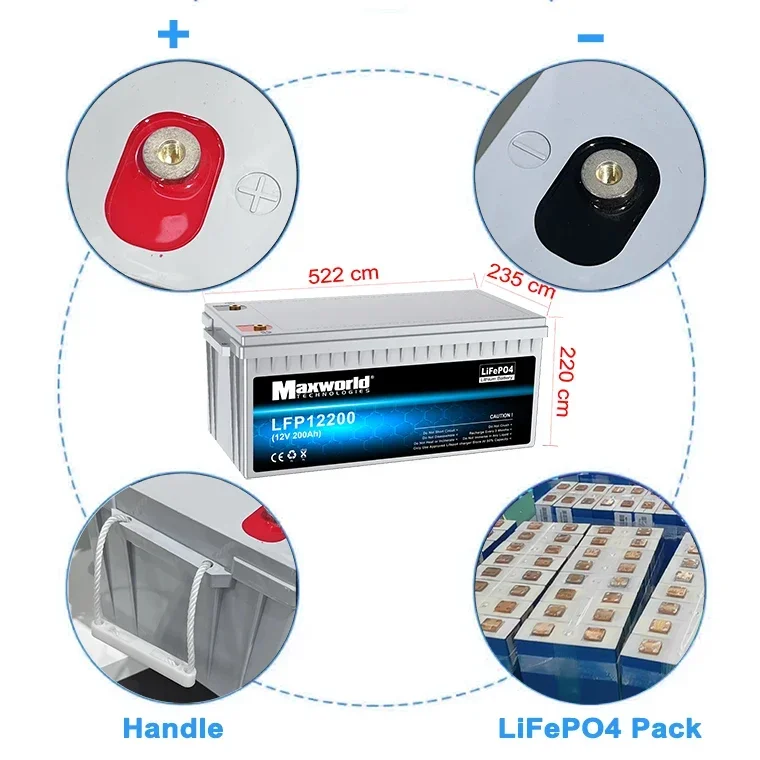 12 فولت 200 أمبير 300 أمبير LiFePO4 بطارية حزمة 12.8 فولت ليثيوم فوسفات الحديد ل RV المعسكر عربات الغولف على الطرق الوعرة تطبيقات الرياح الشمسية