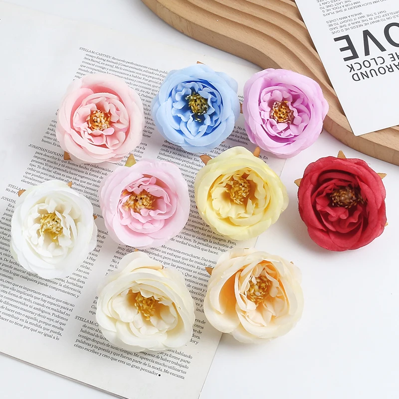 10 szt. Różane sztuczne kwiaty 7cm sztuczne kwiaty do wystroju domu Ornament dekoracyjny ślubne DIY akcesoria girlandy do bukietów