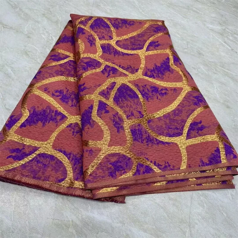 African Tulle Lace Fabric Satin 5 Yards 2023 Purple /Gold High Quality Nigerian Brocade Jacquard Lace For Sewing Dress Cloth