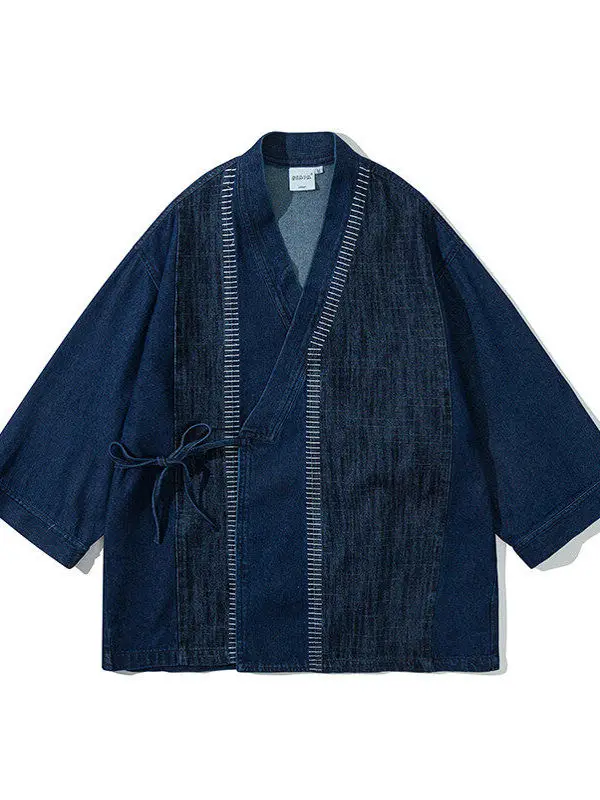 

Japanese Vintage Style Long Denim Jacket Unisex Spring Autumn Corduroy Drawstring Waist Retro Couple Jackets Trendy Shirt
