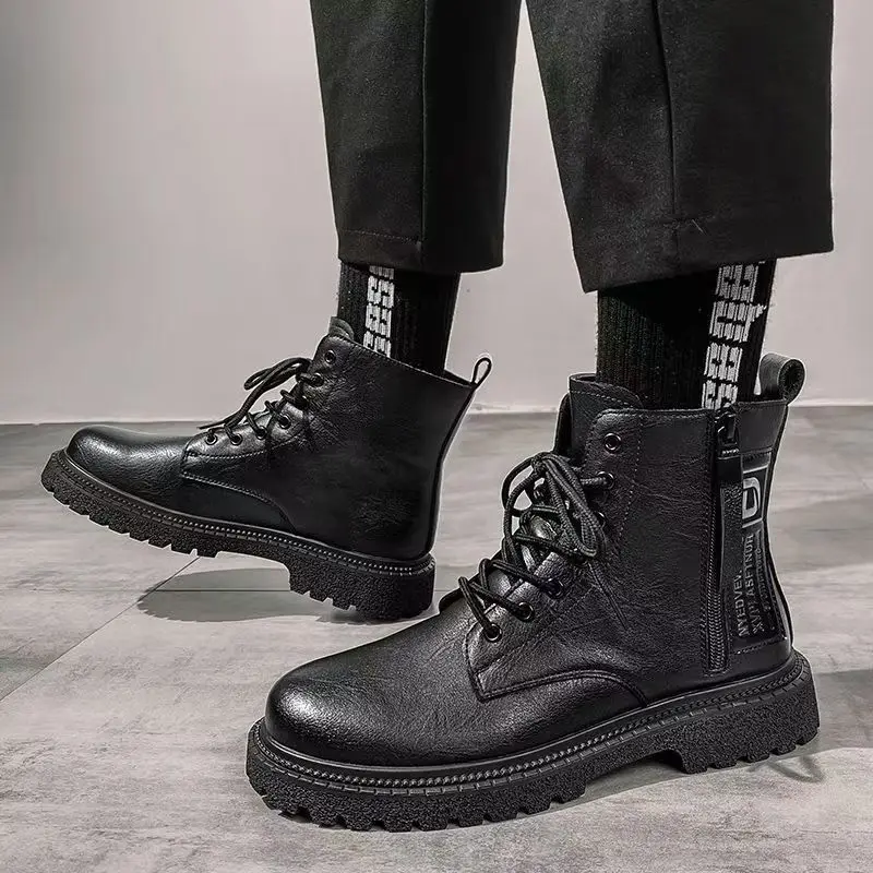 الرجال الخريف الشتاء جلد طبيعي حجم كبير عالية أعلى أحذية العمل سميكة وحيد عدم الانزلاق عالية الجودة سحابات النمط البريطاني حذاء بوت بطول الكاحل #3