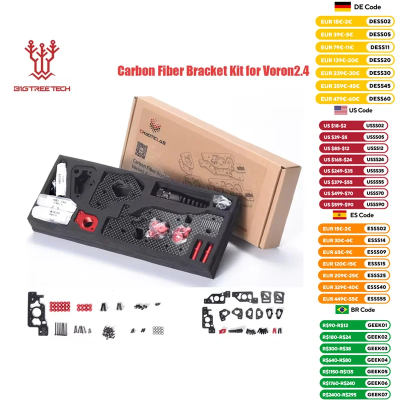 

BIGTREETECH CHAOTICLAB 3D Printer Gantry Carbon Fiber Bracket Kit with AB Motor Mounts and XY-Joints for Voron2.4 R2 Model