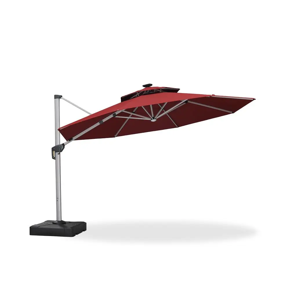 

Cantilever Umbrella with Base 13ft Outdoor Round Patio Solar Powered LED Umbrella with 360degree Rotation for Garden Deck Pool