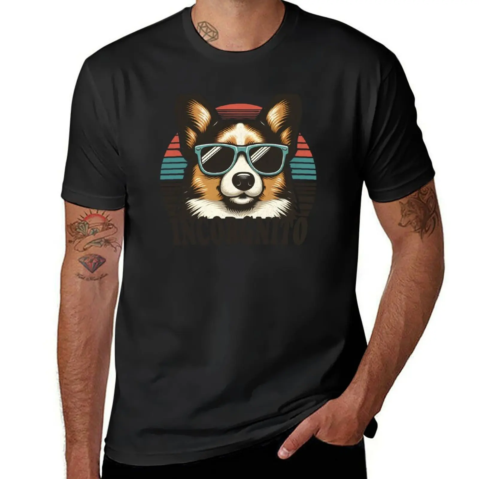 Incorgnito - Incognito Corgi Retro T-Shirt cute tops summer tops boys animal print mens graphic t-shirts anime