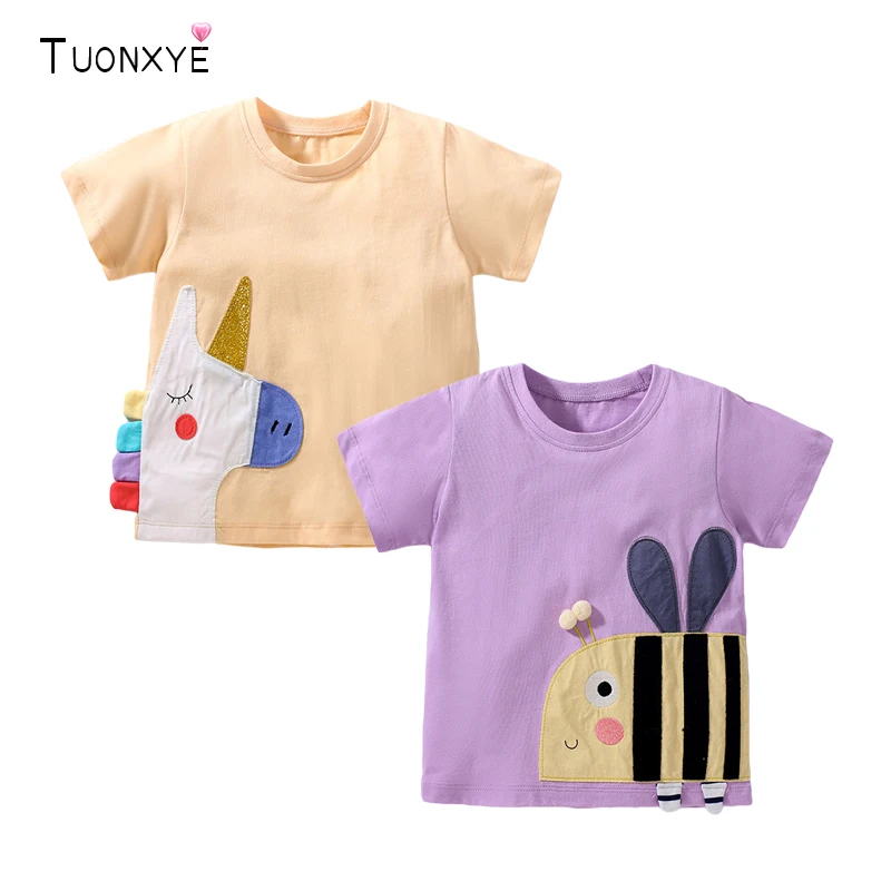 

TUONXYE Summer Girls Short Sleeve T-shirt Cute Cartoon Embroider Unicorn Bee Cotton Breathable Soft Casual Baby Clothes 2-9years