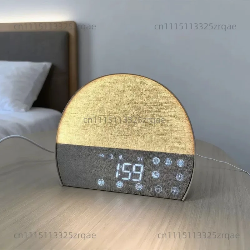 2026 new fabric wake-up light alarm clock bedside sleeping light bluetooth speaker clock radio countdown white noise