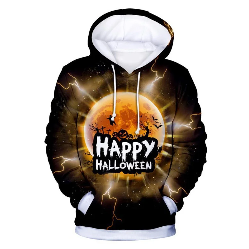 3D Printed Funny Halloween Hoodies For Men Bat Pumpkin Graphic Pullovers Casual Hooded Oversized Tops Sweatshirts Long Sleeves