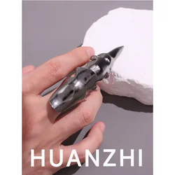HUANZHI Black Spikes Unisex Knuckle Ring Geometric Punk Personality Ring Prom Exaggerated Gothic Jewelry for Women Men New