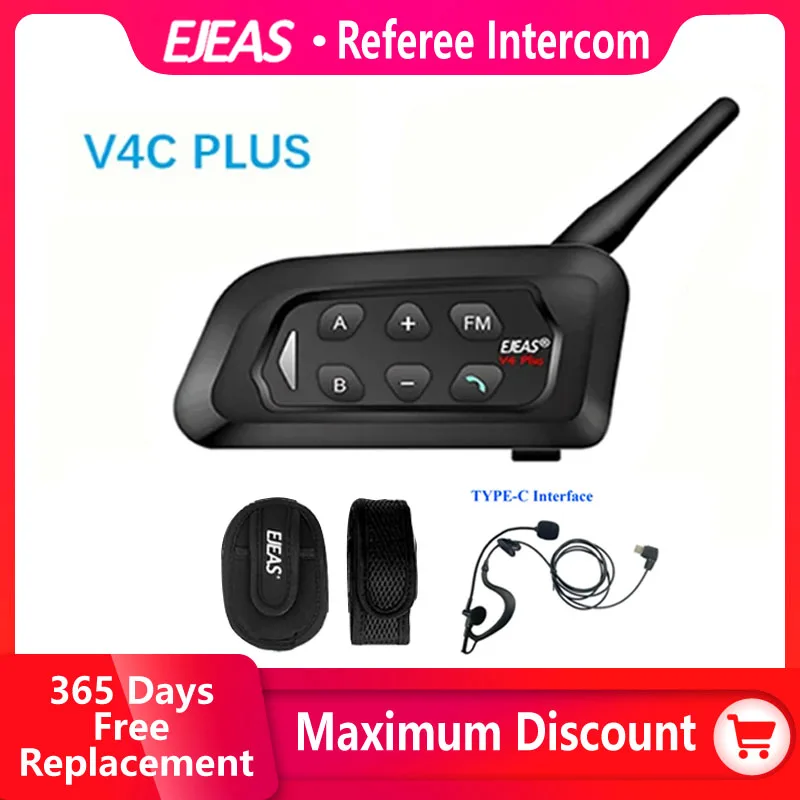 Ejeas V4c Plus Voetbal Scheidsrechter Intercom Headset Bluetooth 1500M Full Duplex Hoofdtelefoon Voetbal Conferentie Interphone