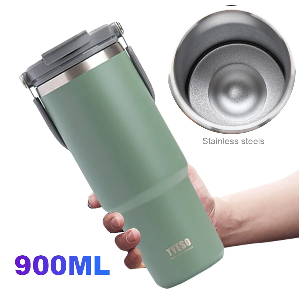 Double-layer Insulation Stainless Steel Thermos Cup 900ML Insulated Tumbler with Straw & Handle Leak-proof for Work Camp Fitness